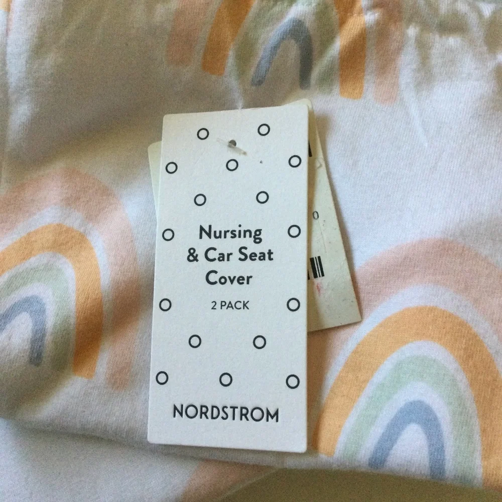 NORDSTROM BABY 2 PACK NURSING AND CAR SEAT COVER RAINBOW/STRIPE PRINT NWT